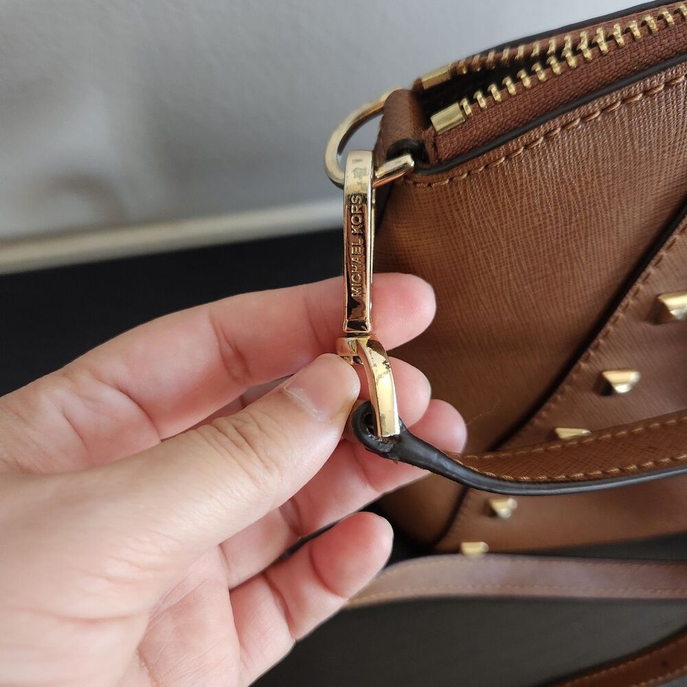 Michael Kors Ciara Studded‎ Satchel-shoulder & hand straps cognac leather - Picture 3 of 12